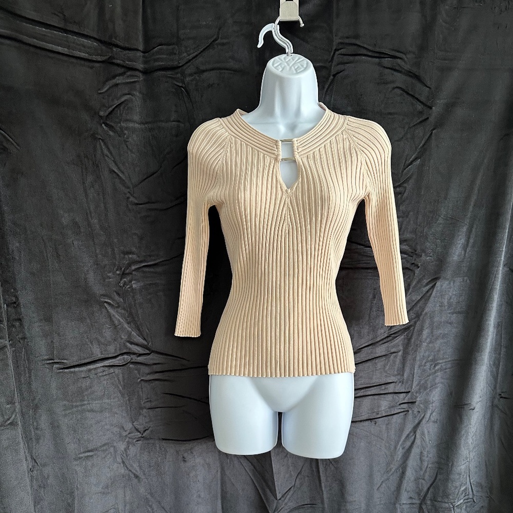I.N.C. Pale pink 3/4 sleeve rib knit top, size M